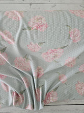 Exclusive Design- Pale Mint Peony Floral Swiss Dot Knit {by the half yard}