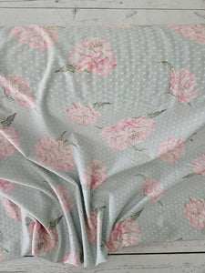 Exclusive Design- Pale Mint Peony Floral Swiss Dot Knit {by the half yard}