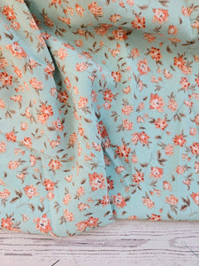 Aquamarine & Coral Floral Opaque Air Flow 100% Polyester {by the half yard}