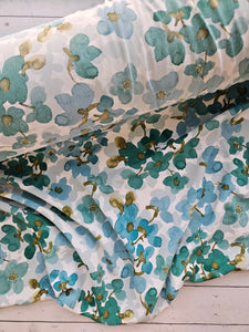 Teal Watercolor Floral Silky Polyester {by the half yard}