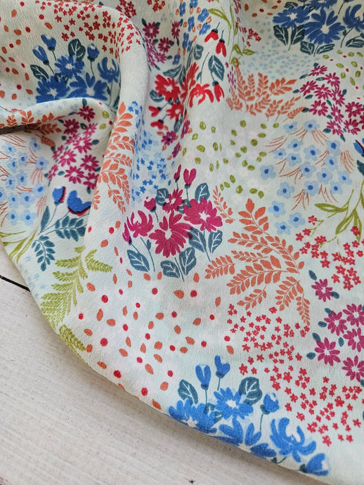 Pale Mint Multi-Floral Silky Polyester {by the half yard}