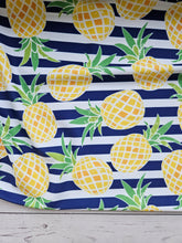 Navy Stripe & Pineapple Print Nylon Spandex Swim Fabric {by the half yard}