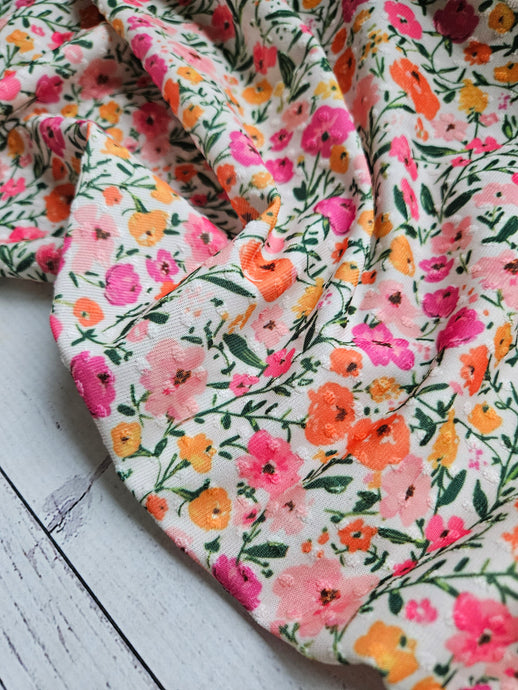 Petite Bright Floral Swiss Dot Knit {by the half yard}