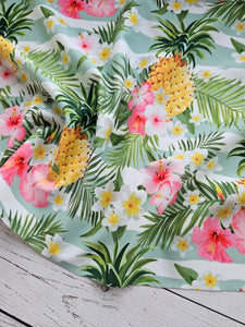 Pineapple & Hibiscus Print Nylon Spandex Swim Fabric {by the half yard}