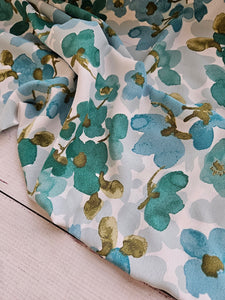 Teal Watercolor Floral Silky Polyester {by the half yard}