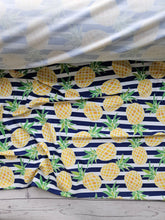 Navy Stripe & Pineapple Print Nylon Spandex Swim Fabric {by the half yard}