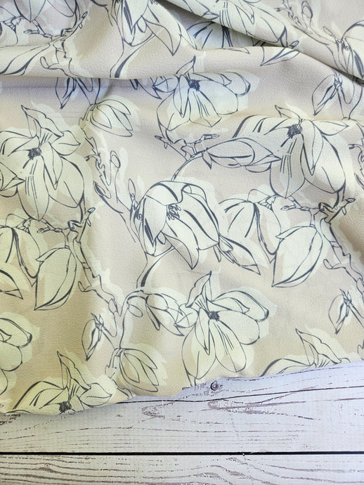 Beige & Charcoal Line Drawn Floral {by the half yard}