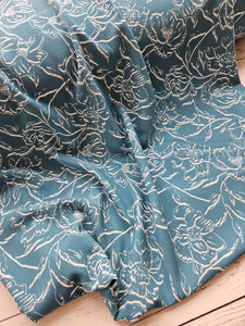 Exclusive Design- Teal Line Drawn Floral Print {by the half yard}
