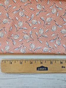 Muted Coral Floral & Dots Silky Polyester {by the half yard}