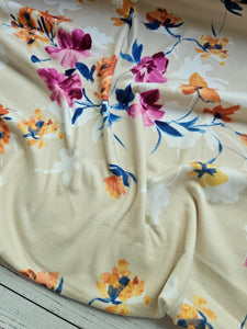 Tan Floral Double Brushed Poly (DBP) Knit {by the half yard}