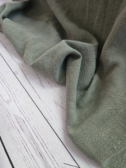 Olive Sand Washed Heavy Rayon Linen Blend {by the half yard}