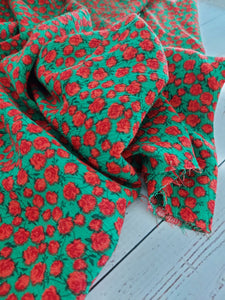 Emerald Green & Rust Petite Floral Rayon Crepe {by the half yard}