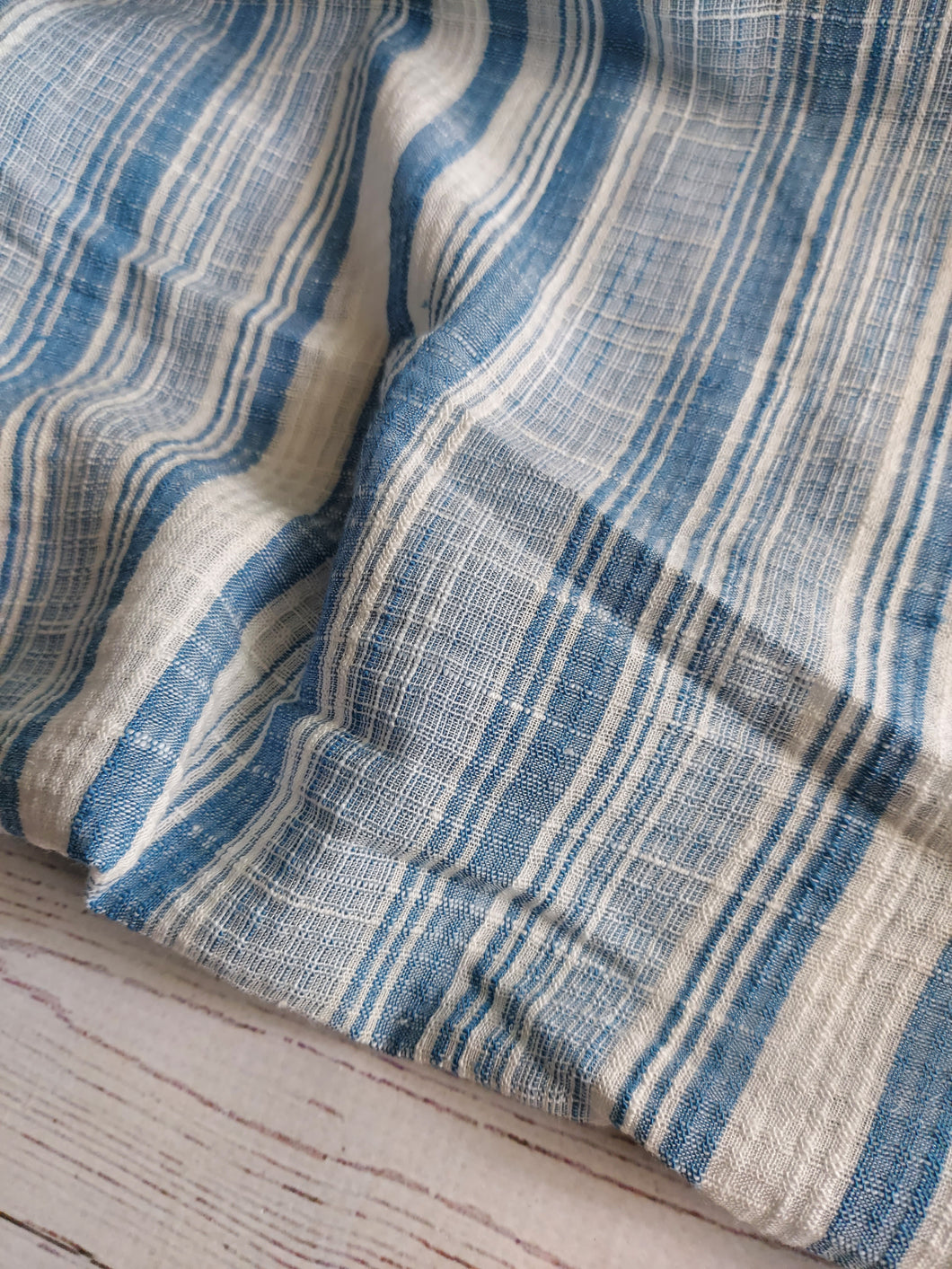 Blue Stripe Rayon Linen Blend {by the half yard}