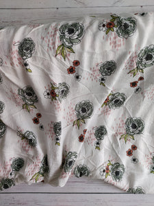 White & Green Mod Floral Rayon Crepe {by the half yard}