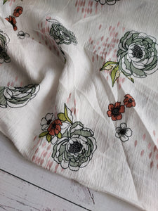 White & Green Mod Floral Rayon Crepe {by the half yard}