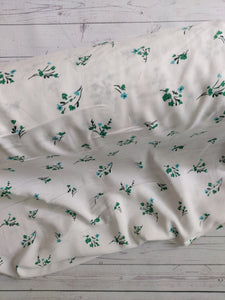 White, Blue & Green Floral Stems Rayon Challis {by the half yard}
