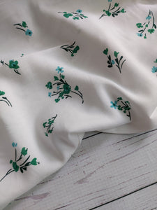 White, Blue & Green Floral Stems Rayon Challis {by the half yard}