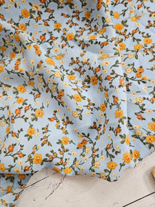 Blue & Rust Petite Floral Polyester {by the half yard}