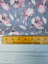 Exclusive Design-  Gray & Pink Vining Floral Opaque Swiss Dot 100% Polyester {by the half yard}