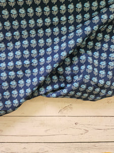 Exclusive Design- Navy & Blue Floral Block Print {by the half yard}