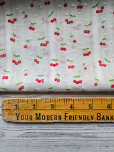 Exclusive Design- White Petite Cherry Print Swiss Dot Cotton {by the half yard}