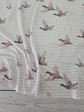 Exclusive Design- Flying Ducks Gingham Print Double Brushed Poly (DBP) Knit {by the half yard}