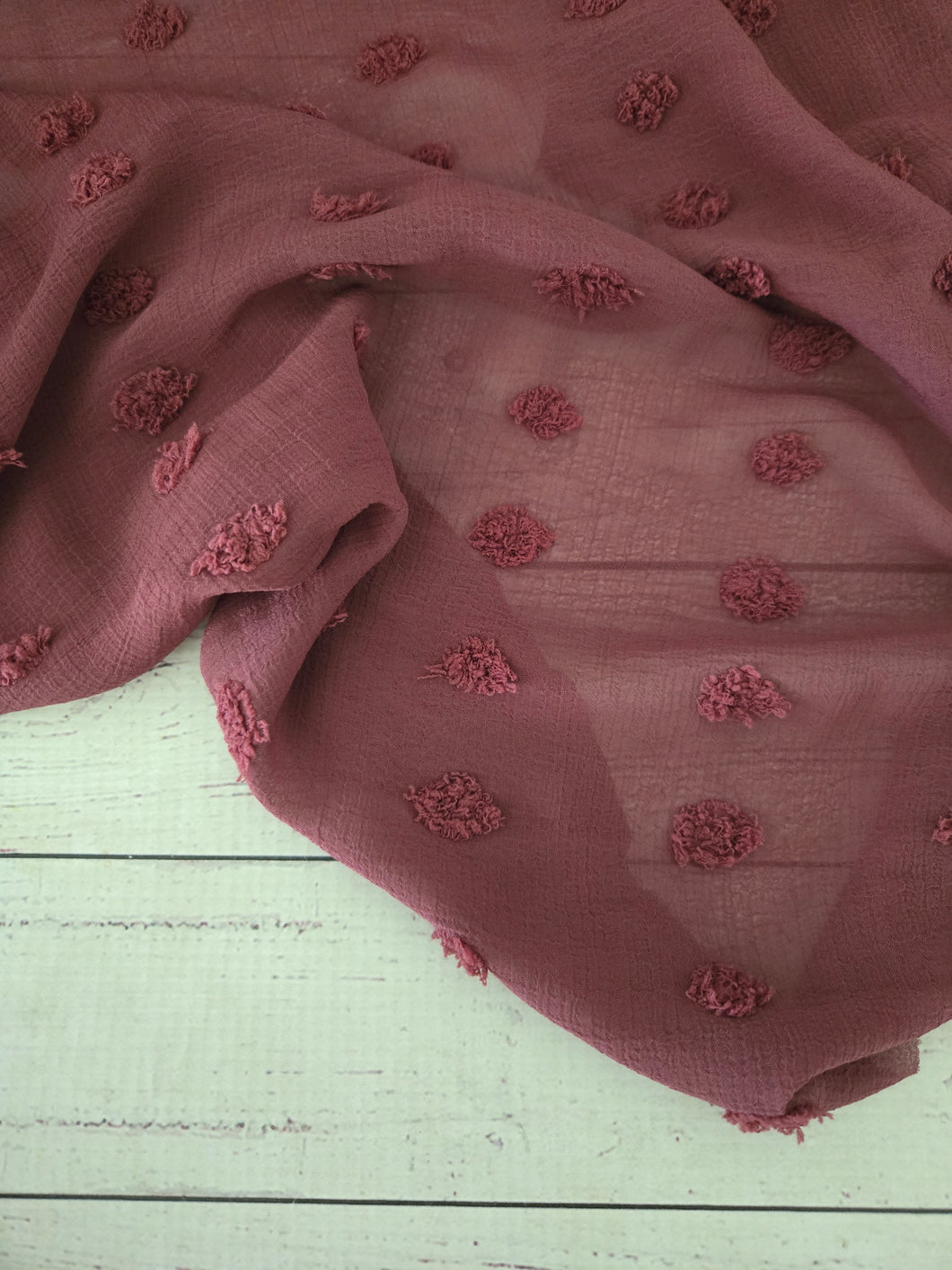 Muted Burgundy Waffle Large Swiss Dot Chiffon {by the half yard}