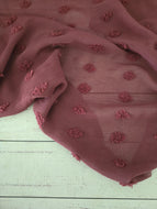 *REMNANT* 1.75 Yds- Muted Burgundy Waffle Large Swiss Dot Chiffon
