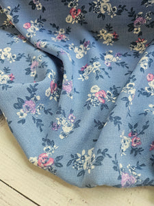Petite Blue Floral Woven Poly {by the half yard}