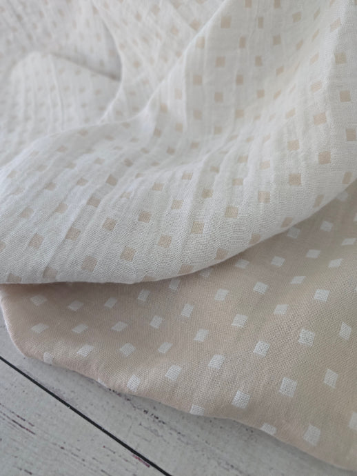 Light Tan Squares Double Gauze Cotton {by the half yard}