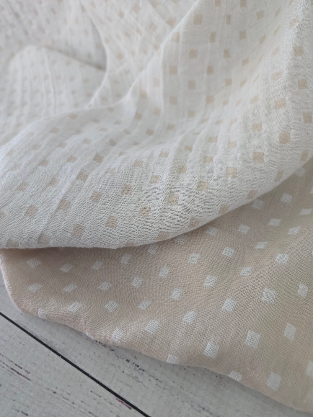 Light Tan Squares Double Gauze Cotton {by the half yard}