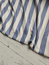 Exclusive Design- Cream & Dusty Blue Stripes Double Brushed Poly (DBP) Knit {by the half yard}