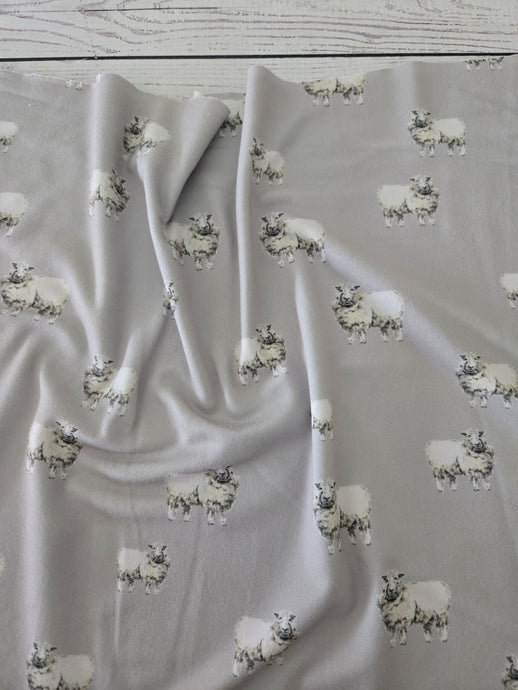 Exclusive Design- Gray Wooly Sheep Double Brushed Poly (DBP) Knit {by the half yard}