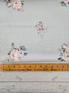 Exclusive Design- Antique Green Romantic Floral Opaque Petite Swiss Dot 100% Polyester {by the half yard}