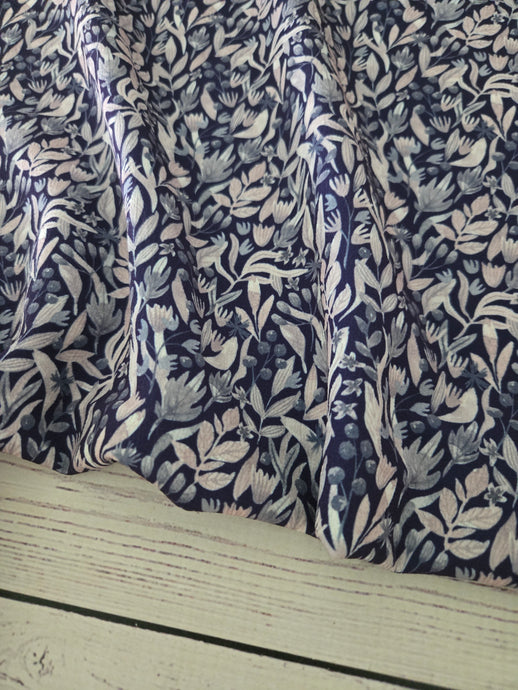 Navy, Taupe and Dusty Blue Botanical Print {by the half yard}