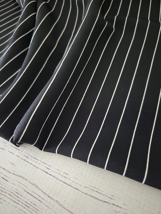 Black & White Pinstripes Silky Polyester {by the half yard}