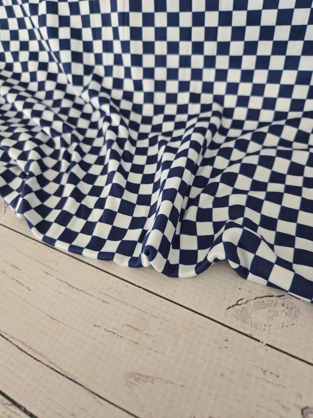 Bright Navy Checkerboard Print Double Brushed Poly (DBP) Knit {by the half yard}