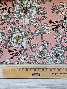 Pink Line Drawn Floral {by the half yard}