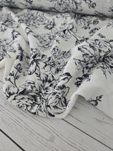 Ivory & Black Floral Silky Polyester {by the half yard}