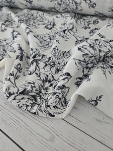 Ivory & Black Floral Silky Polyester {by the half yard}