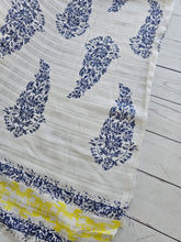 White & Blue Paisley Block Print Rayon Blend {by the half yard}