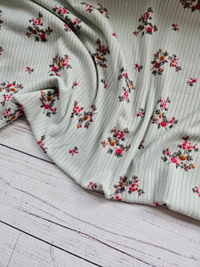 Pale Sage Floral Rib Knit {by the half yard}