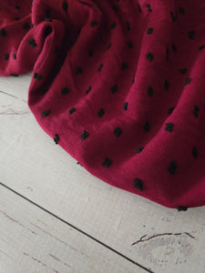 Burgundy Black Dot Opaque Swiss Dot 100% Polyester {by the half yard}