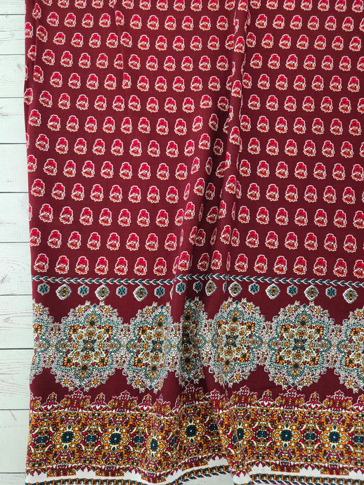 Burgundy Border Print Rayon Challis {by the half yard}