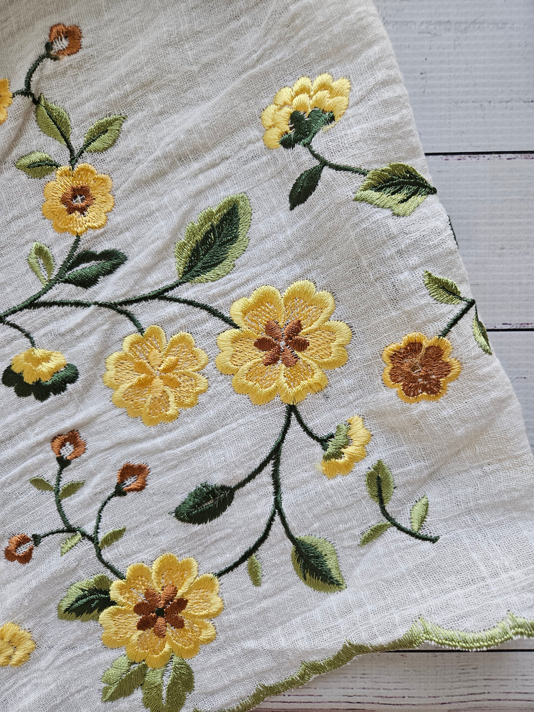 Ivory & Yellow Floral Border Print Rayon Cotton Blend {by the half yard}