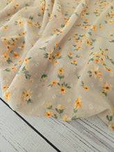 Tan Petite Sunflower Floral Swiss Dot Chiffon {by the half yard}