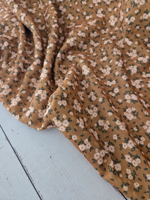 Exclusive Design- Vintage Ochre Petite Floral Swiss Dot Knit {by the half yard}