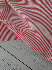 Red & White Seersucker Stripes Poly Cotton {by the half yard}