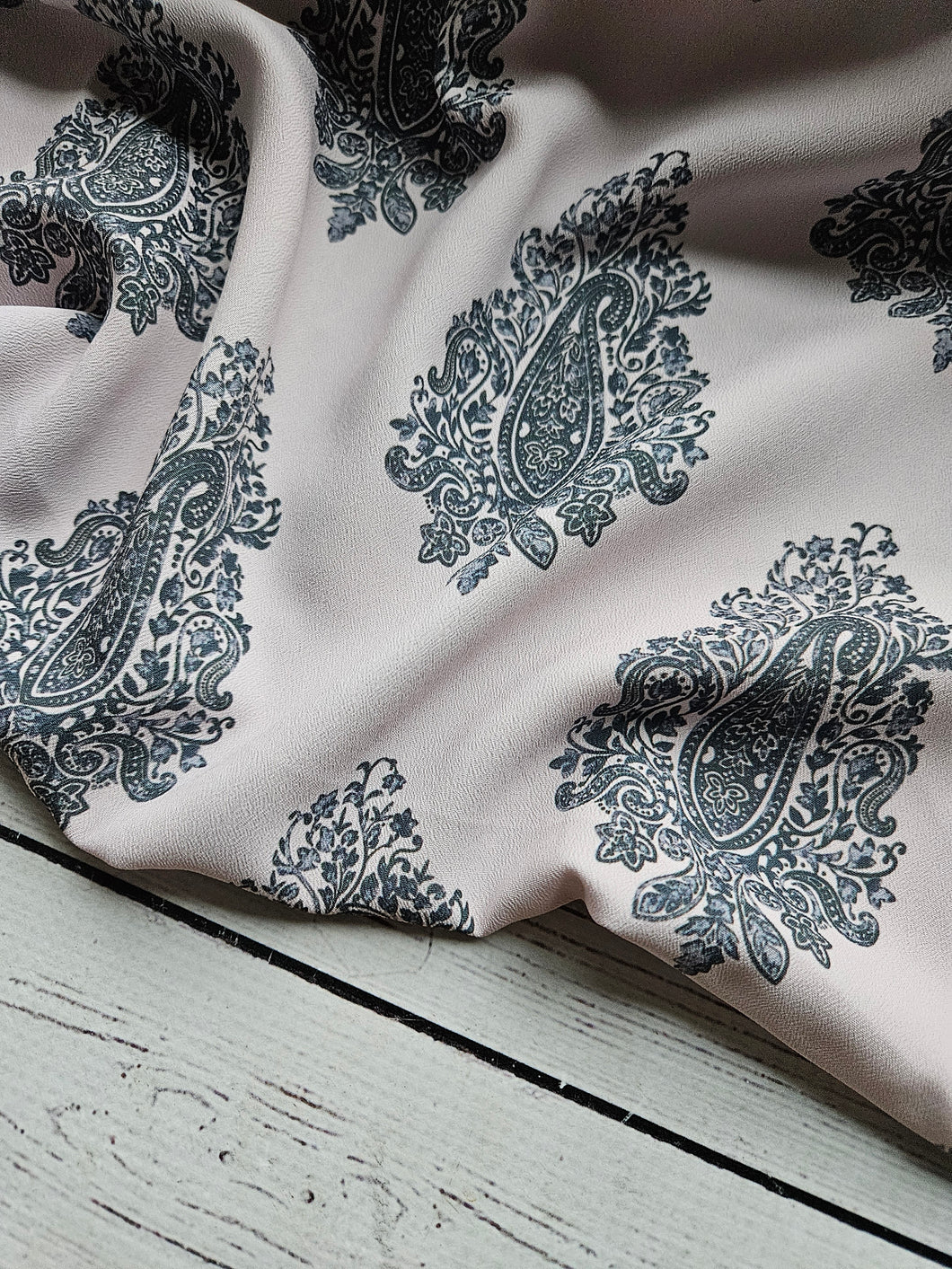 Exclusive Design- Barely Blush & Charcoal Symmetrical Paisley Print {by the half yard}