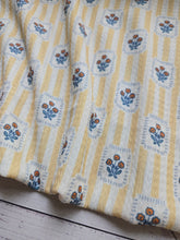 Yellow & White Stripes Floral Print Textured Knit {by the half yard}